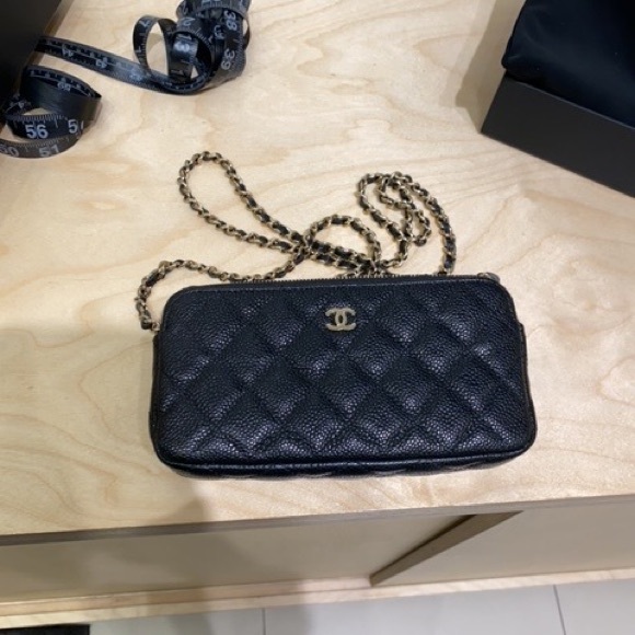 Chanel Double Zip Clutch With Chain Quilted Caviar - Picture 1 of 7